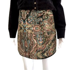 Zara Black Velvet Paisley Mini Skirt Size XS Colorful A-Line Patterned Whimsical